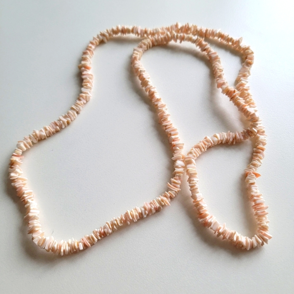 Long necklace light pink and white 17 in long summer beach